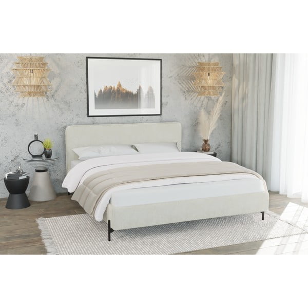 Bēša polsterēta divvietīga gulta ar redelēm 200x200 cm Barker – Ropez-image-2