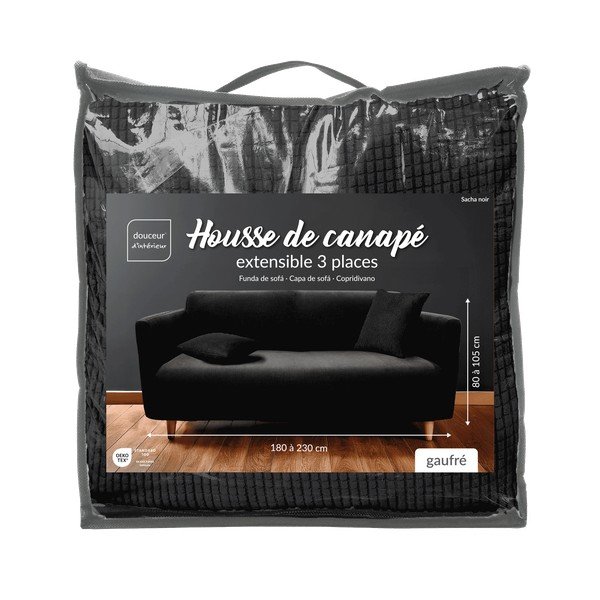 Melns uzvelkams pārvalks dīvānam 3 sēdvietām Sacha – douceur d'intérieur-image-3