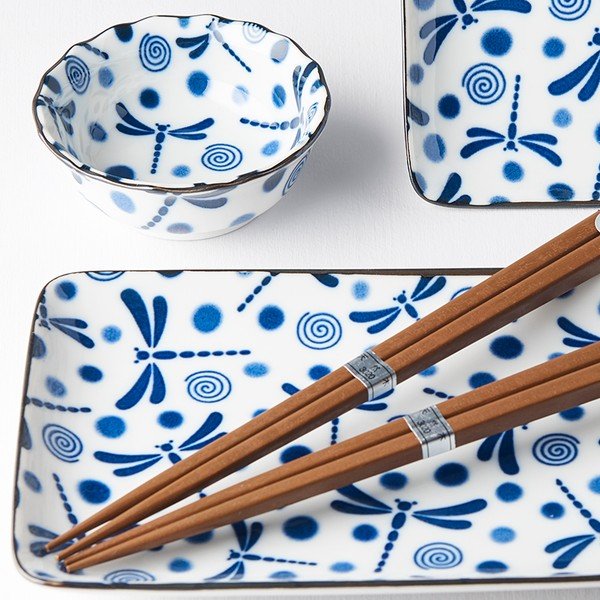 Zili baltu keramikas suši piederumu komplekts (6 gab.) MIJ Blue Dragonfly-image-2