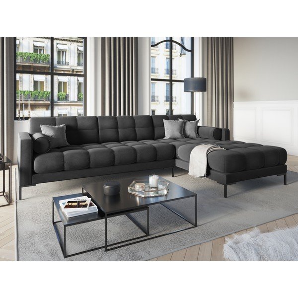 Tumši pelēks samta stūra dīvāns Cosmopolitan Design Bali, labais stūris-image-1