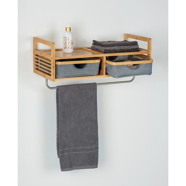 Pelēks/dabīga toņa bambusa sienas pakaramais ar plauktu Bahari – Wenko-image-3