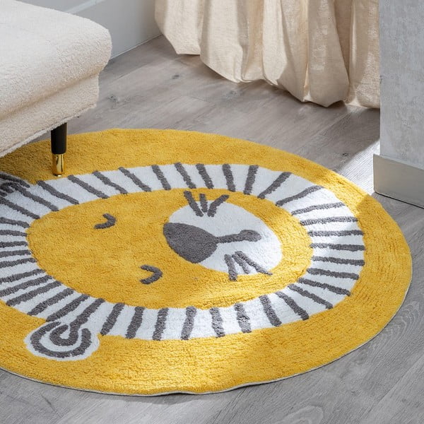 Okera dzeltens kokvilnas bērnu paklājs ø 100 cm Lion – Ixia-image-1