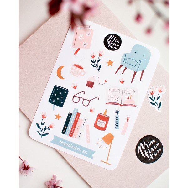 Vinila uzlīmju loksne ar grāmatu lasīšanas motīvu Printintin, 10,5 cm x 14,5 cm-image-1