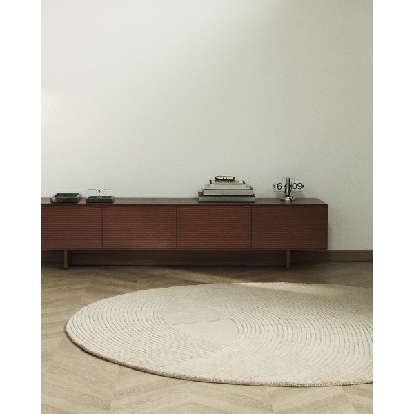 Krēmkrāsas ar rokām darināts vilnas apaļš paklājs ø 200 cm Domm – Kave Home-image-1