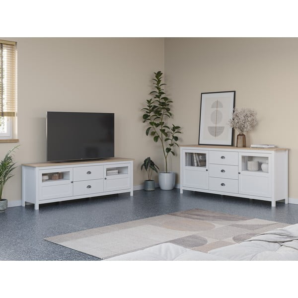 Balts priedes masīvkoka TV galdiņš 180x59 cm Misti – Marckeric-image-1