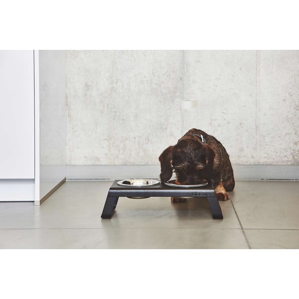 Metāla bļodiņu komplekts ar pamatni suņiem Desco Black S – MiaCara-image-4