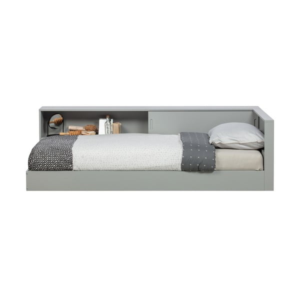 Pelēka vienvietīga gulta no priedes WOOOD Connect, 90 x 200 cm