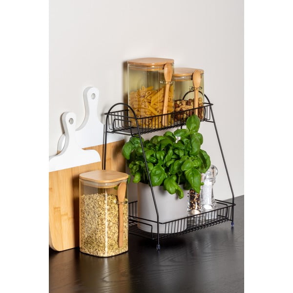 Melns metāla virtuves statīvs ar 2 plauktiem PT LIVING Tidy-image-1