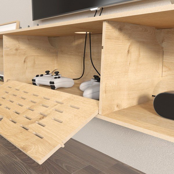 Dabīga toņa TV galdiņš ar ozolkoka imitāciju 116,5x19,5 cm Sima – Kalune Design-image-3