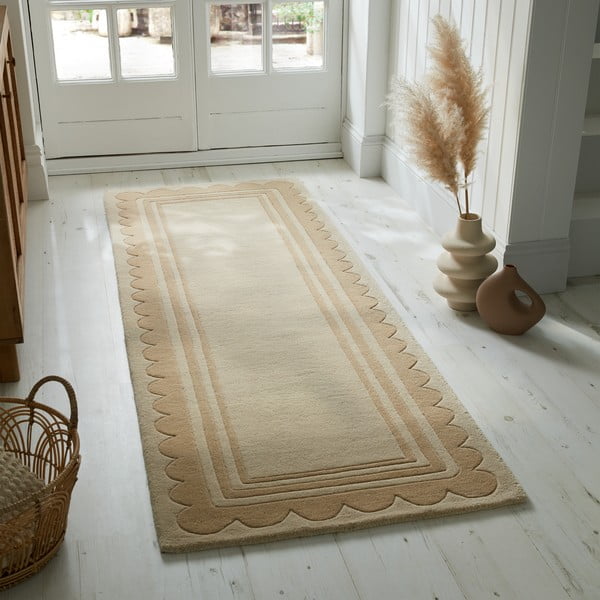Dabīga toņa ar rokām darināts vilnas celiņa paklājs 80x230 cm Lois Scallop – Flair Rugs-image-1