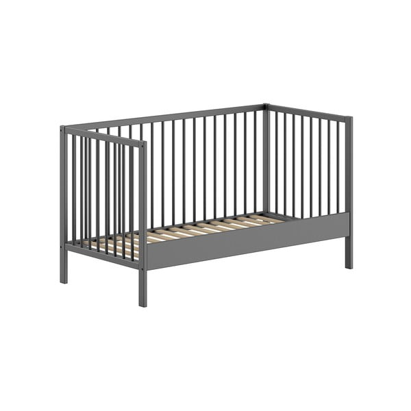 Antracīta pelēka priedes masīvkoka bērnu gultiņa 70x140 cm DINO – Vipack-image-2