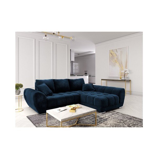 Karaliski zils samta stūra dīvāns Windsor & Co Sofas Nuage, labais stūris-image-1