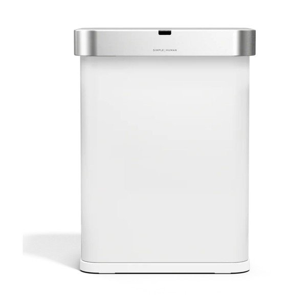 Matēti balta bezkontakta tērauda atkritumu tvertne 58 l Sensor – simplehuman
