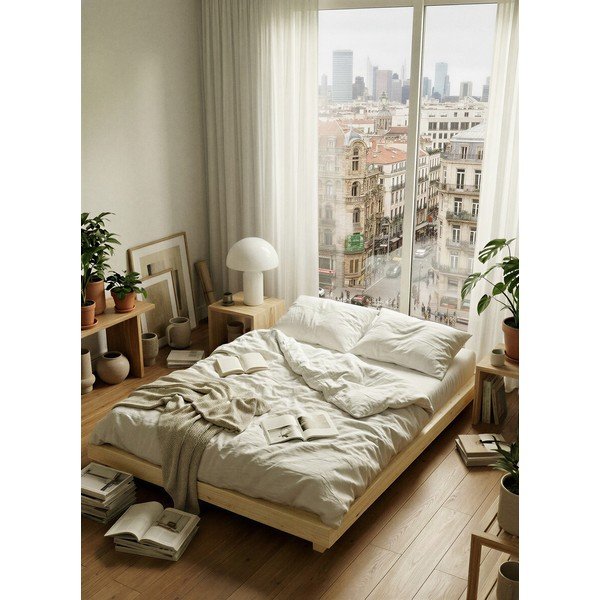 Dabīga toņa priedes masīvkoka vienvietīga gulta bez galvgaļa un ar redelēm 90x200 cm Dock – Karup-image-1