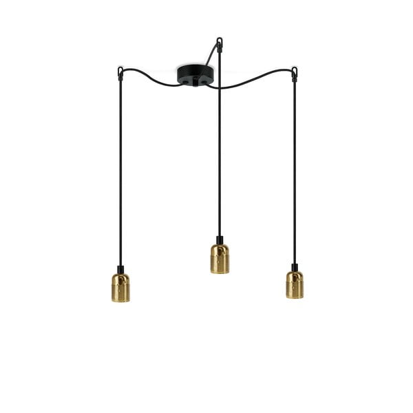 Melna trīsviru griestu lampa ar zelta detaļām Sotto Luce Uno