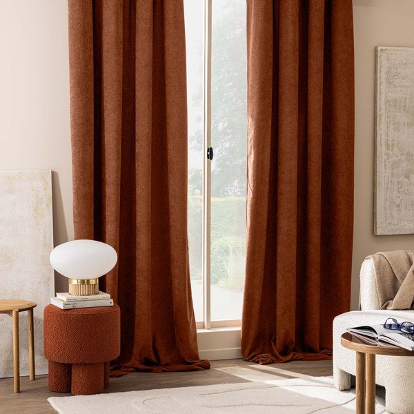 Terakotas oranžs buklē aizkars 140x260 cm Winona – douceur d'intérieur-image-1
