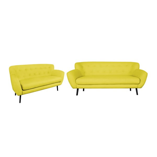 Kooko Home Rock trīsvietīgs un divvietīgs dzeltens dīvānu komplekts