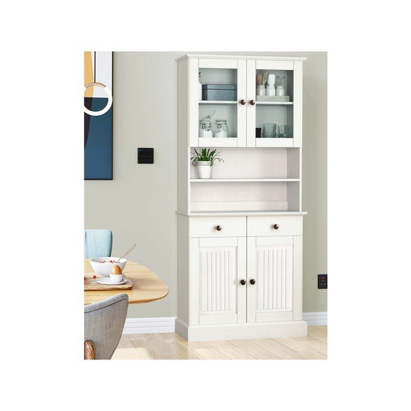 Balta priedes masīvkoka vitrīna 181x34 cm Mille – Støraa-image-1