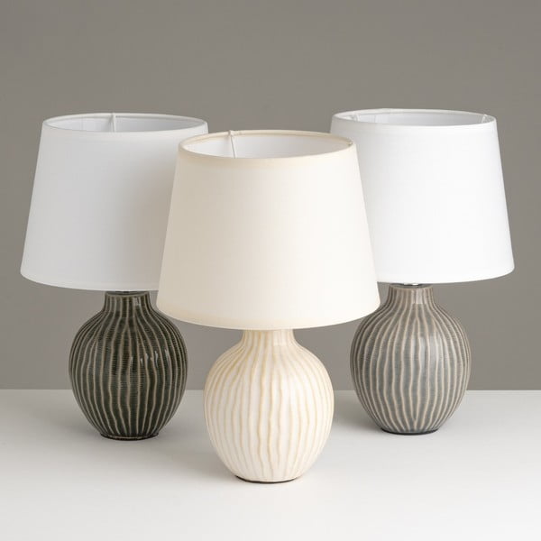 Krēmkrāsas keramikas galda lampa ar auduma abažūru (augstums 28 cm) – Casa Selección-image-2