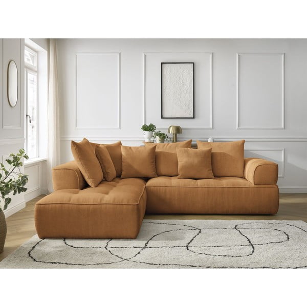 Sinepju dzeltens stūra dīvāns no šenila auduma (ar kreiso stūri/L veida) Whesley – Bobochic Paris-image-1