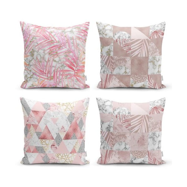 4 dekoratīvo spilvendrānu komplekts Minimalist Cushion Covers Pink Leaves, 45 x 45 cm