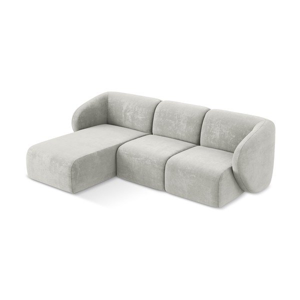 Gaiši pelēks stūra dīvāns no šenila auduma (ar kreiso stūri/ar zvilni) Lani – Makamii-image-2