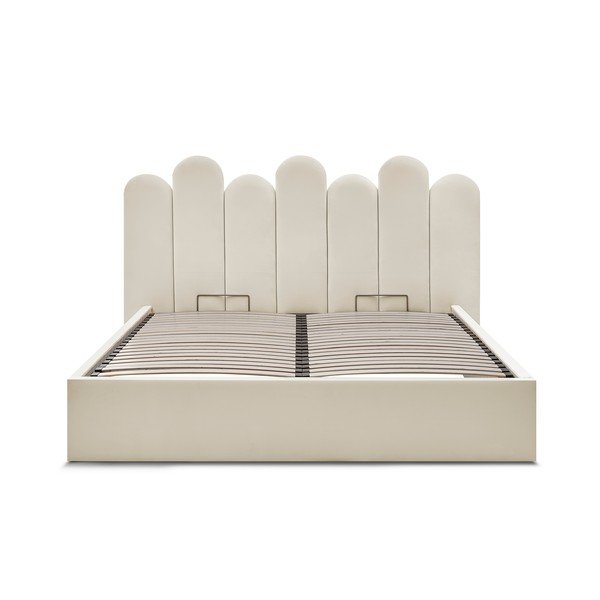 Bēša polsterēta divvietīga gulta ar veļas kasti un redelēm 160x200 cm Badja – Bobochic Paris-image-3