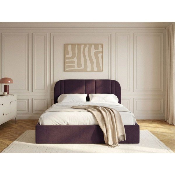Violeta polsterēta divvietīga gulta ar veļas kasti ar redelēm 160x200 cm Sidney – Bobochic Paris-image-2