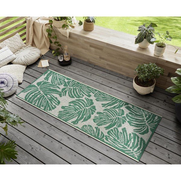 Zaļš un bēšs āra paklājs NORTHRUGS Monstera, 70 x 200 cm-image-1