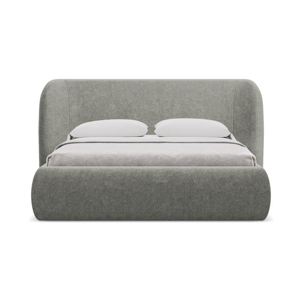 Pelēka polsterēta divvietīga gulta ar veļas kasti un redelēm 180x200 cm Hauke – Makamii-image-3