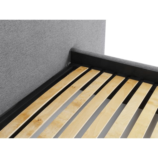 Pelēka polsterēta divvietīga gulta ar veļas kasti un režģi 180x200 cm Walter – Milo Casa-image-4