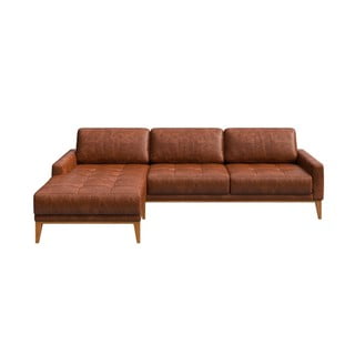 Sarkanbrūns ādas stūra dīvāns MESONICA Musso Tufted, kreisais stūris