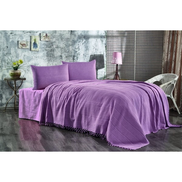 Violets kokvilnas gultas pārklājs divguļamai gultai 220x240 cm Lotus – Mijolnir