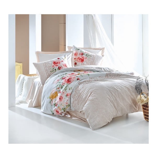 Kokvilnas gultasveļas komplekts divguļamai gultai Flora, 200 x 220 cm