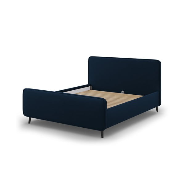 Tumši zila mīksta divguļamā gulta ar režģi 180x200 cm Kaia – Micadoni Home