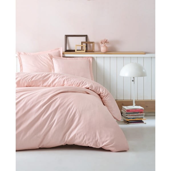 Gaiši rozā pagarinātā gultas veļa divguļamai gultai no kokvilnas ar palagu un segas pārvalku 240x260 cm – Mijolnir