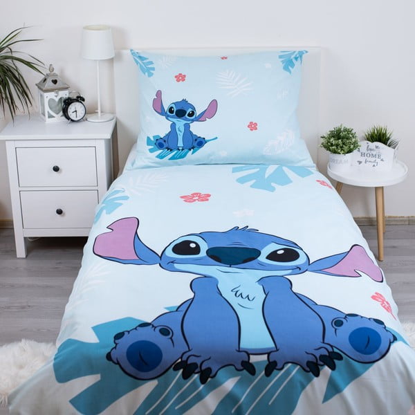 Zila vienguļamā kokvilnas bērnu gultas veļa 140x200 cm Lilo and Stitch "Blue"  – Jerry Fabrics-image-1