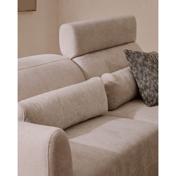 Bēšs regulējams/salokāms dīvāns no šenila auduma ar zvilni 290 cm Lares – Kave Home-image-1