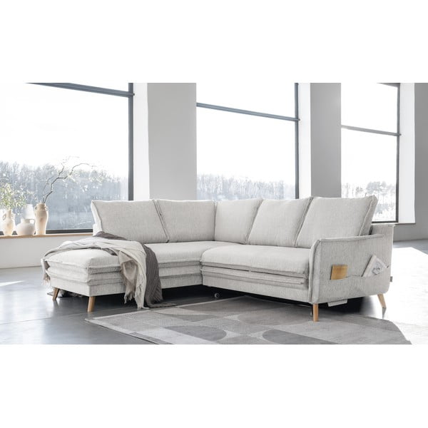 Bēšs salokāms stūra dīvāns (ar kreiso stūri) Charming Charlie – Miuform-image-3