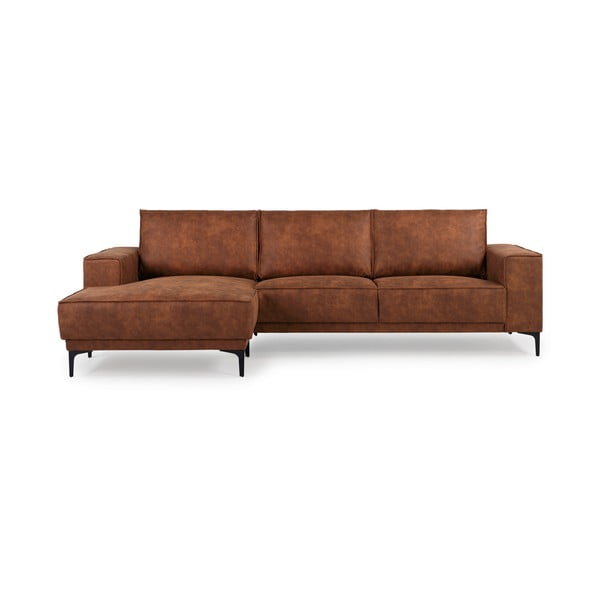 Konjakbrūns stūra dīvāns no ādas imitācijas (ar kreiso stūri) Copenhagen – Scandic