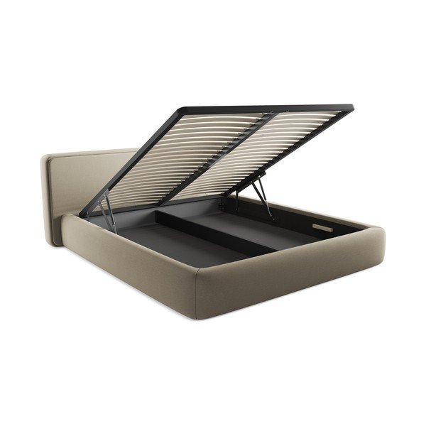 Bēša polsterēta divvietīga gulta ar veļas kasti un redelēm 180x200 cm Kiana – Makamii-image-3