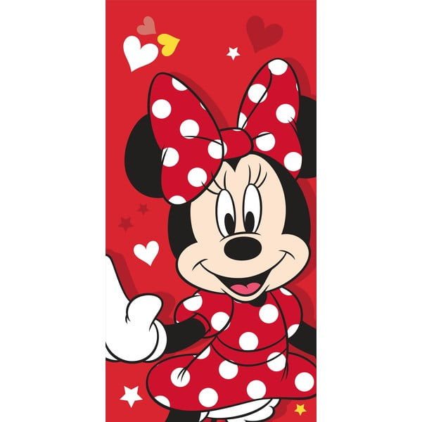 Sarkans kokvilnas bērnu dvielis 70x140 cm Minnie "Red heart" – Jerry Fabrics