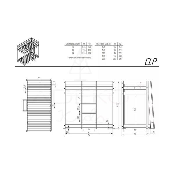 Divstāvu gulta no priedes koka 80x200 cm CLP – Adeko-image-3