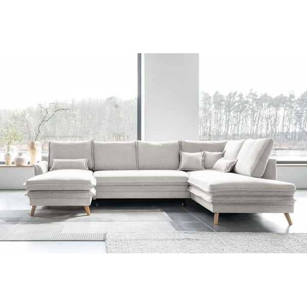 Bēšs salokāms stūra dīvāns (ar labo stūri/U veida) Charming Charlie – Miuform-image-1