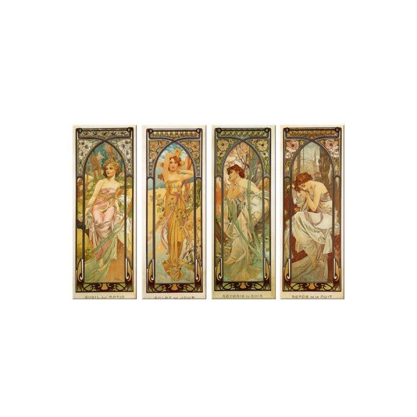 4 gleznu komplekts "Dienas laiki", Alfonss Mucha, 45x120 cm