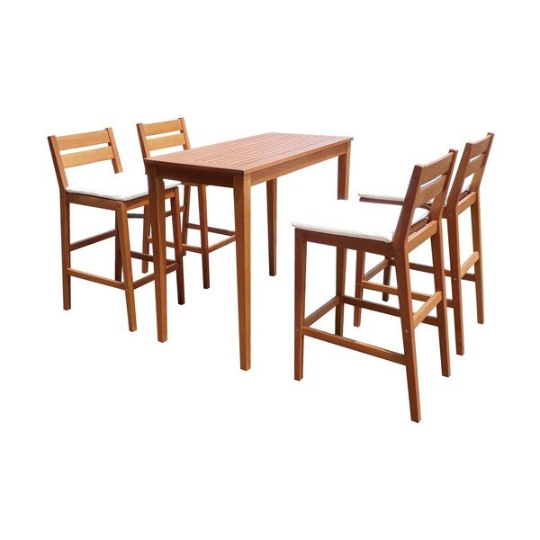 Dabīga toņa eikalipta masīvkoka dārza bāra komplekts 4 personām Maine – Garden Pleasure-image-1