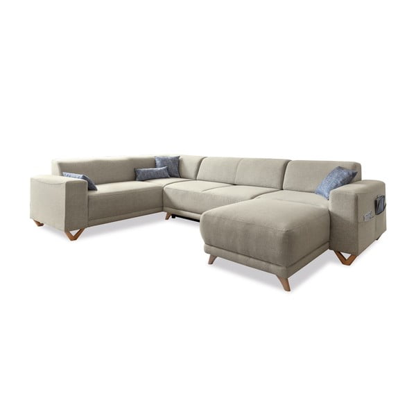 Bēšs salokāms/ar uzglabāšanas vietu stūra dīvāns (ar kreiso stūri/U veida) Classy Sophie – Miuform