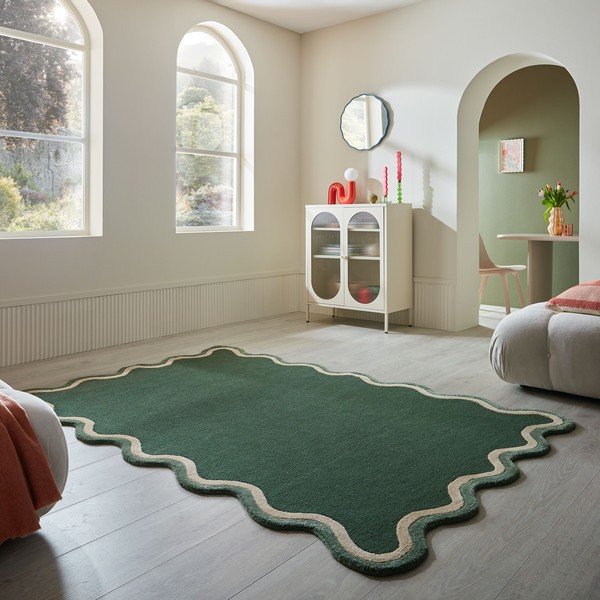 Tumši zaļš ar rokām darināts paklājs no vilnas maisījuma 200x290 cm Rivo Wool – Flair Rugs-image-1