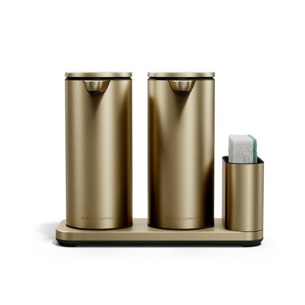Matētas zelta krāsas metāla automātisks mazgāšanas līdzekļu turētājs – simplehuman-image-4