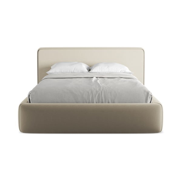 Bēša polsterēta divvietīga gulta ar veļas kasti un redelēm 140x200 cm Kiana – Makamii-image-4